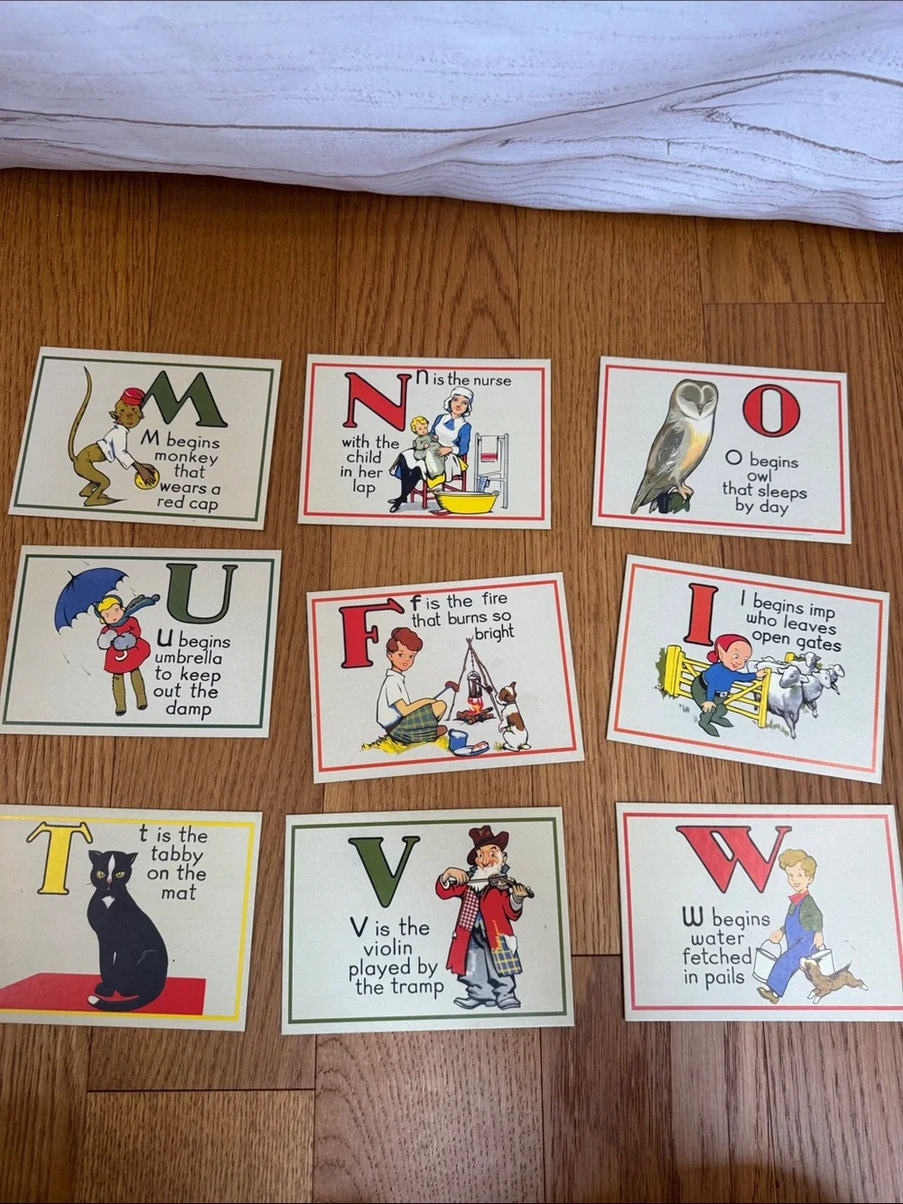 Vintage Flash Cards Alphabet Box - Red with Multicolor Print